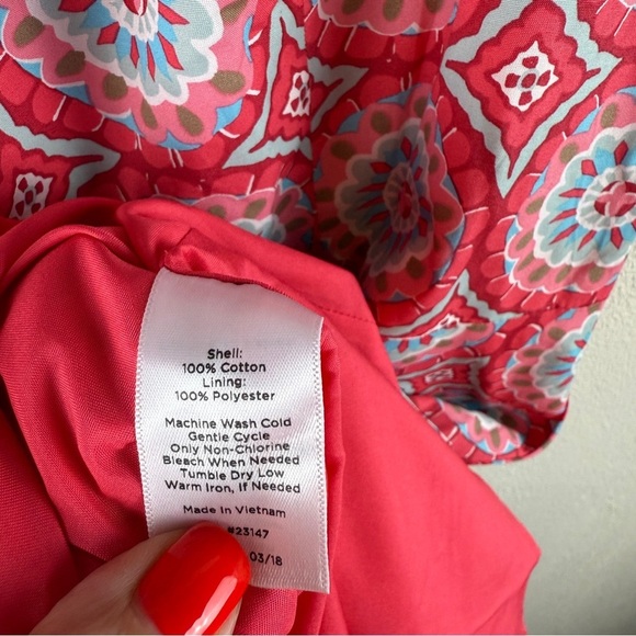 Talbots Coral Turquoise Mixed Geo Print Fit And Flare Midi Dress sz 16 Petite - Picture 9 of 9